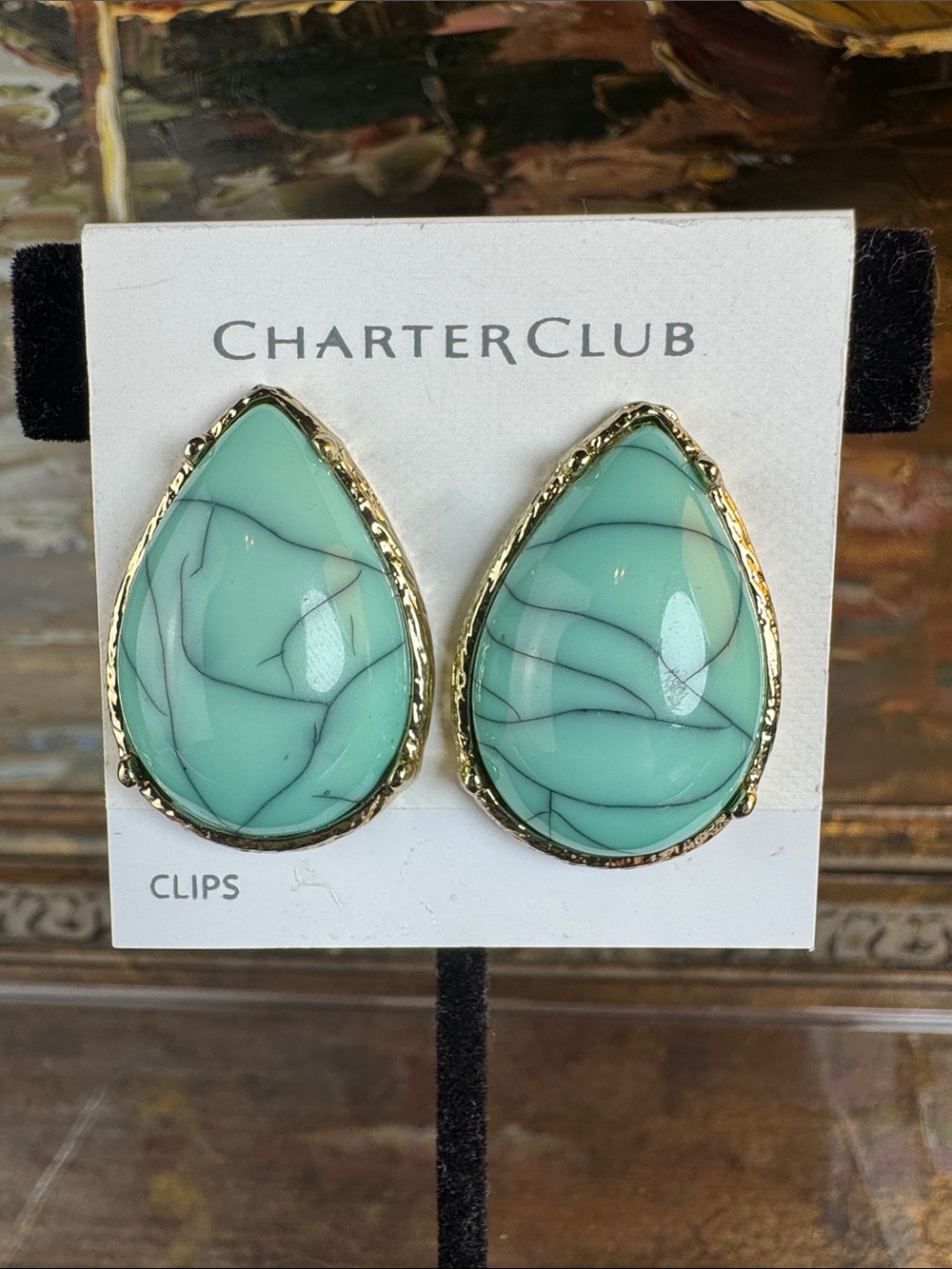 0697-Charter Club Gold-Trim Teardrop Earrings in Mint Green